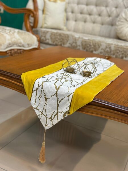 رانر ترکیبی ماربل سفید ومخمل زرد