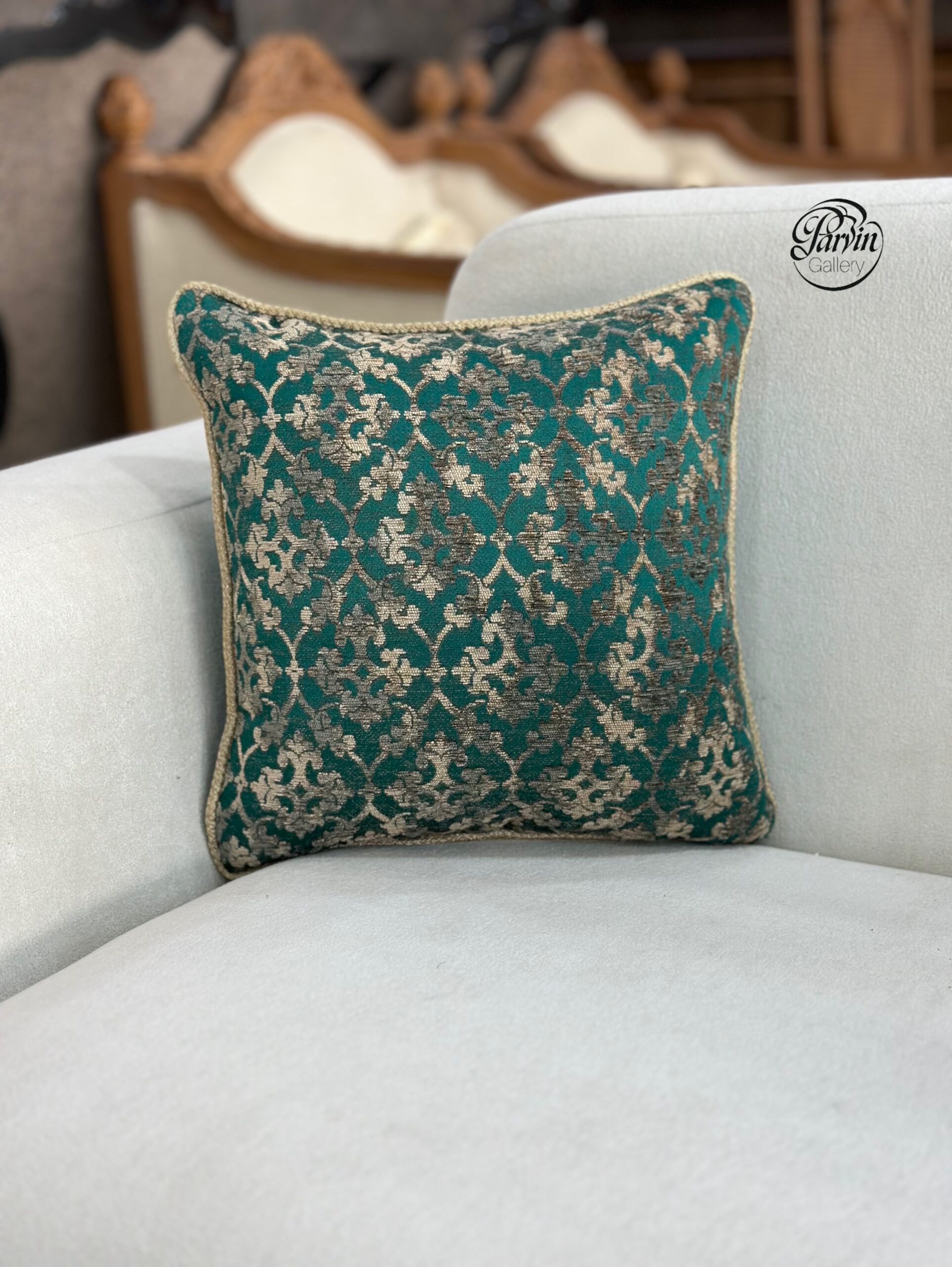 کوسن مربعی گلابتون سبز گل دار