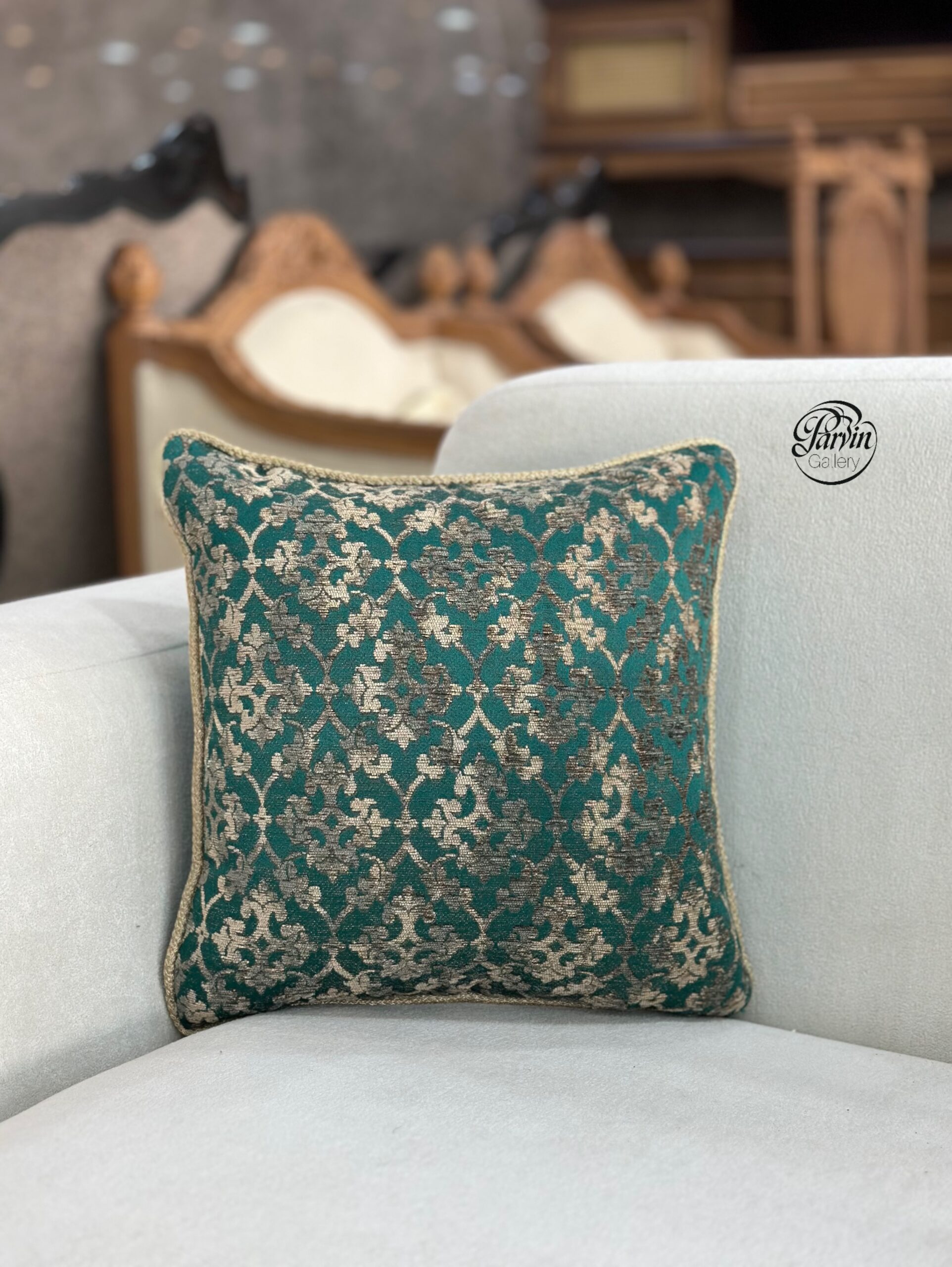 کوسن مربعی گلابتون سبز گل دار - تصویر 2