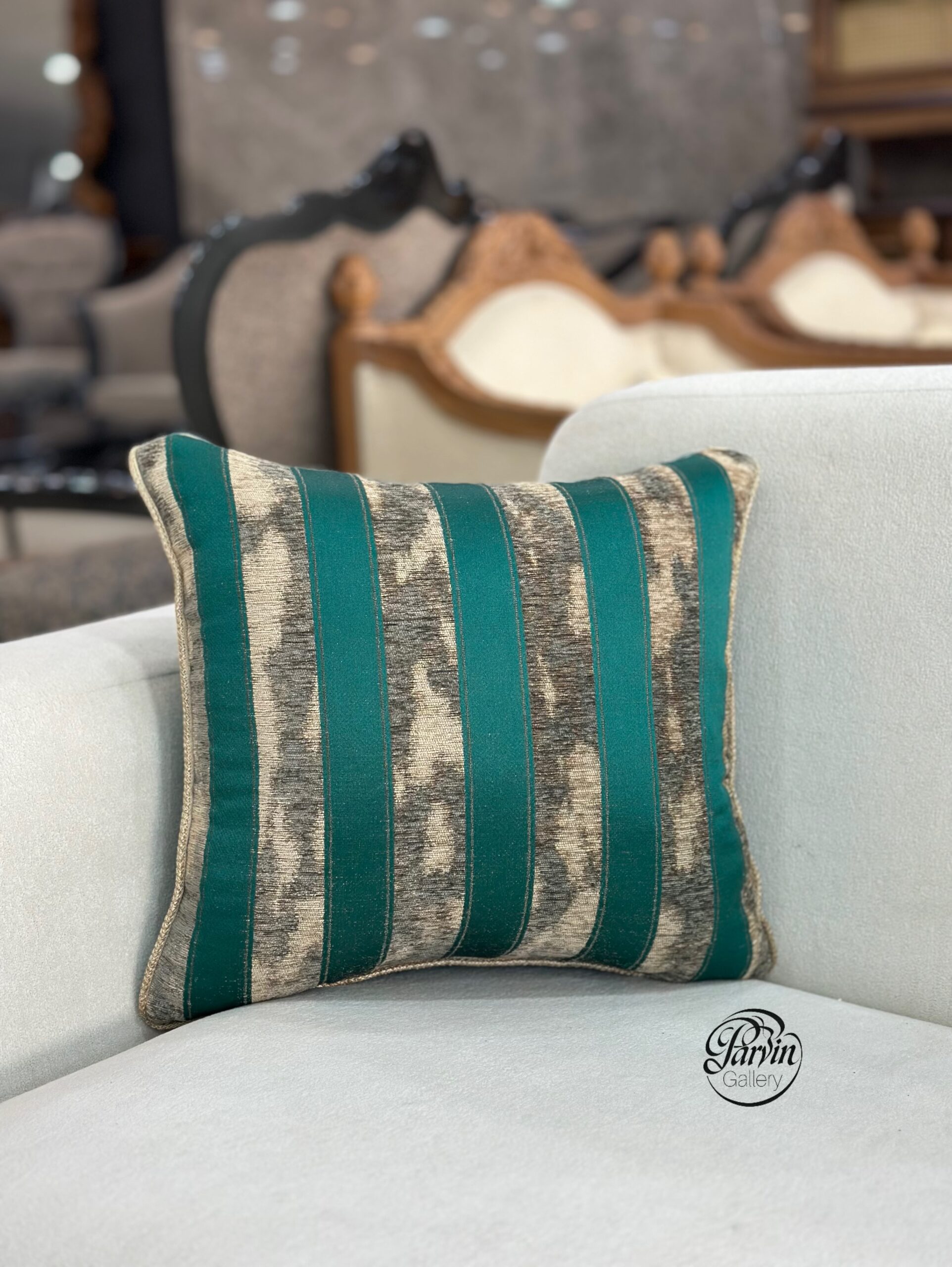 کوسن مربعی گلابتون سبز موازی - تصویر 3