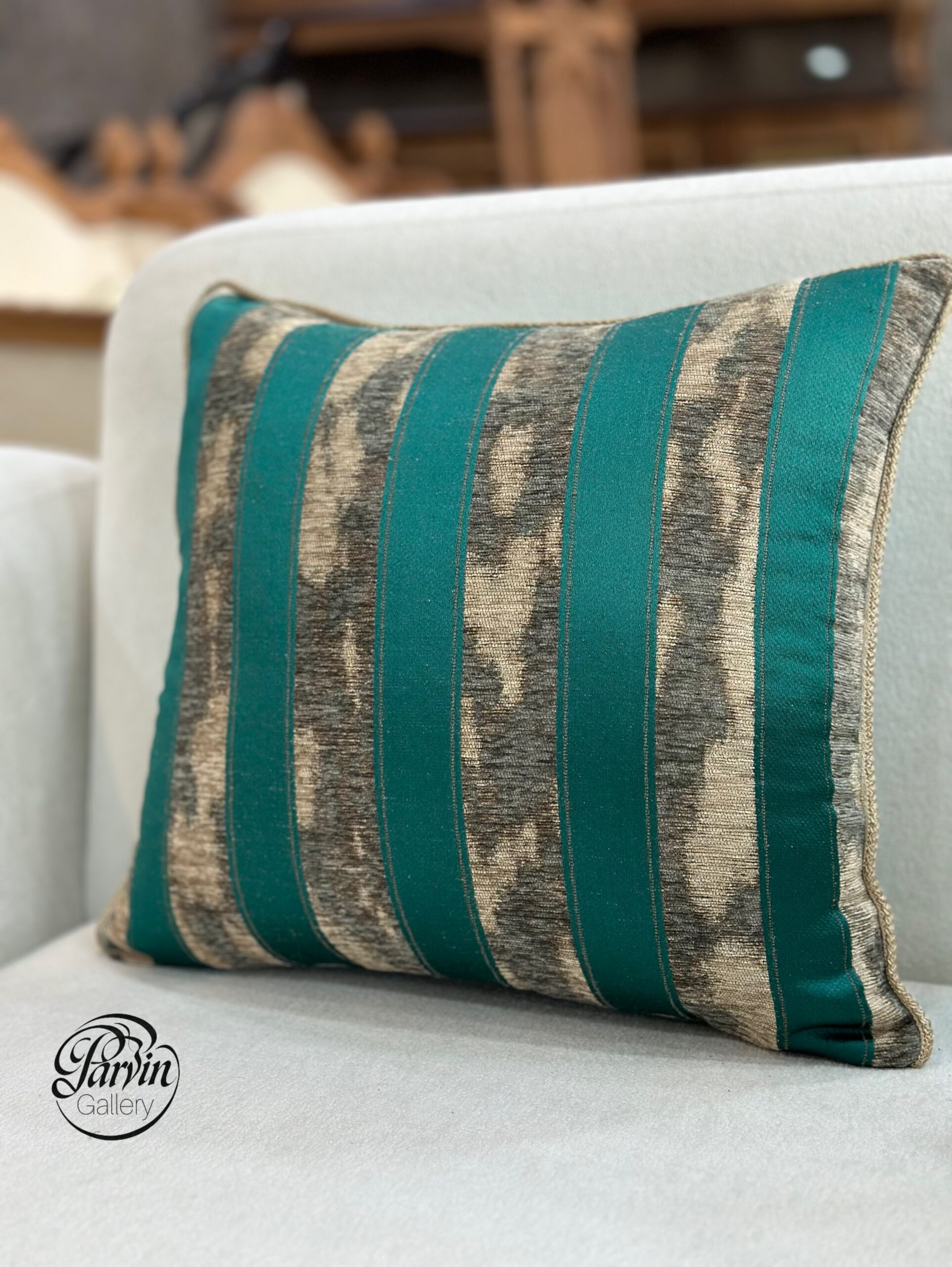 کوسن مربعی گلابتون سبز موازی - تصویر 5