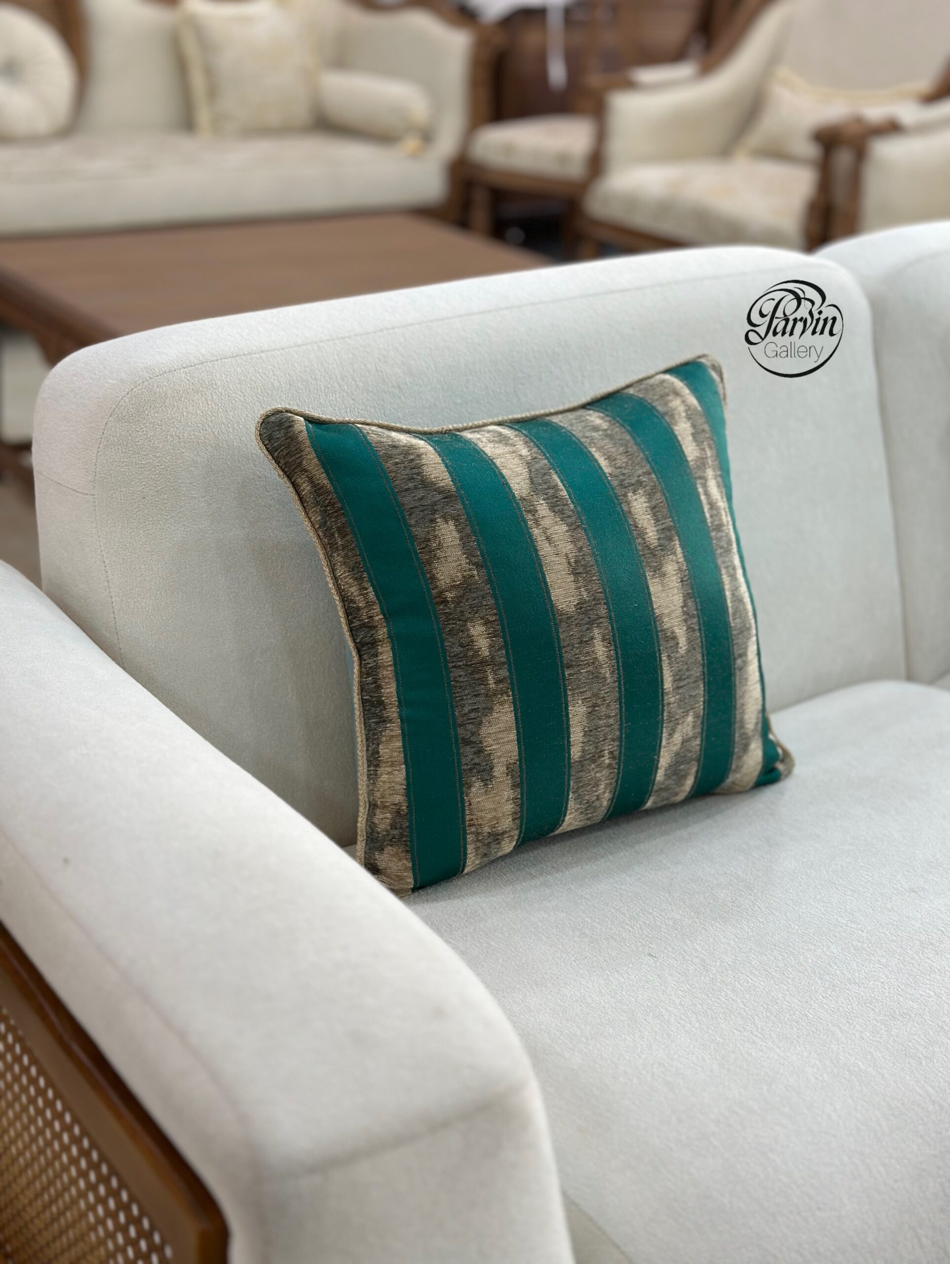 کوسن مربعی گلابتون سبز موازی - تصویر 6