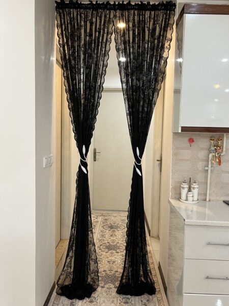 پرده آماده ایکیا طرح نازگل رنگ مشکی