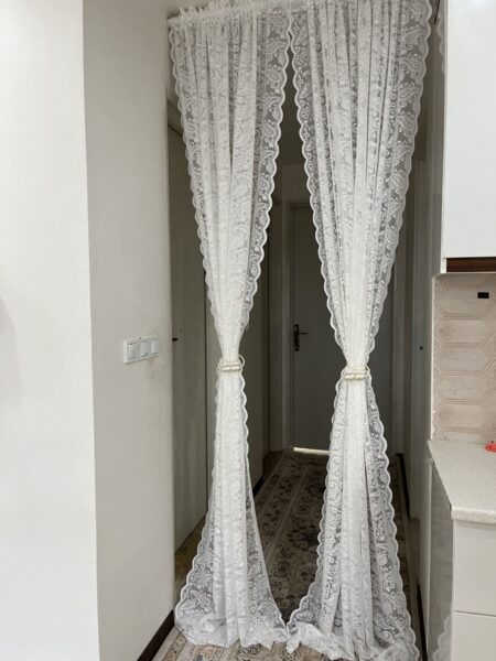 پرده آماده مدل ایکیا طرح ترمه رنگ سفید